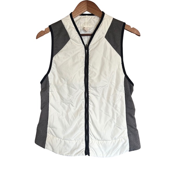 Prana Cream Quilted Vest Herringbone Side Panels Sleeveless Women's Small S - Picture 1 of 8